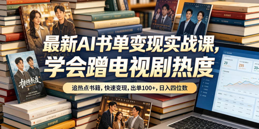 最新AI书单变现实战课，学会蹭电视剧热度，追热点书籍，快速变现，出单100+，日入四位数-知芽创业社