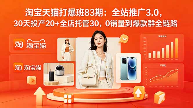 2026淘宝天猫打爆班83期:全站推广3.0,30天投产20+全店托管30,0销量到爆款群全链路-知芽创业社