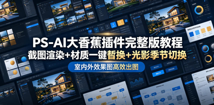 PS-AI大香蕉插件完整版教程，截图渲染+材质一键替换+光影季节切换，室内外效果图高效出图高阶课程-知芽创业社