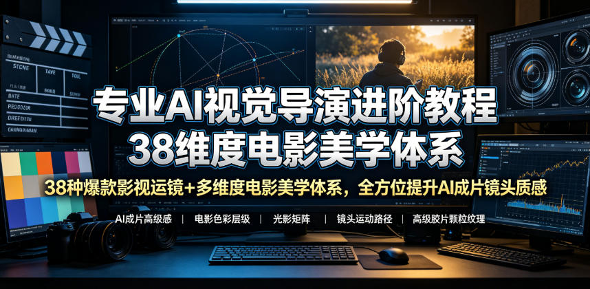 专业AI视觉导演进阶教程,38种爆款影视运镜+多维度电影美学体系,全方位提升AI成片高级感与镜头质感-知芽创业社
