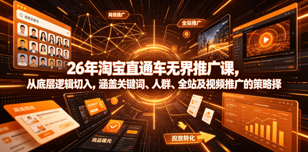 26年淘宝直通车无界推广课,从底层逻辑切入,涵盖关键词、人群、全站及视频推广的策略选择-知芽创业社