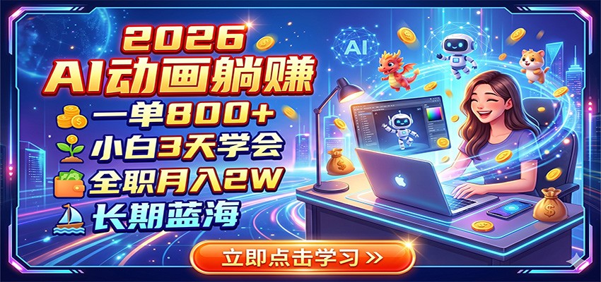 2026 AI动画躺赚：一单800+，小白3天学会，全职月入2W，长期蓝海-知芽创业社
