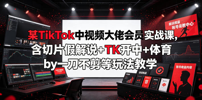 某TikTok中视频大佬会员实战课,含切片假解说+TK开中+体育by一刀不剪等玩法教学-知芽创业社
