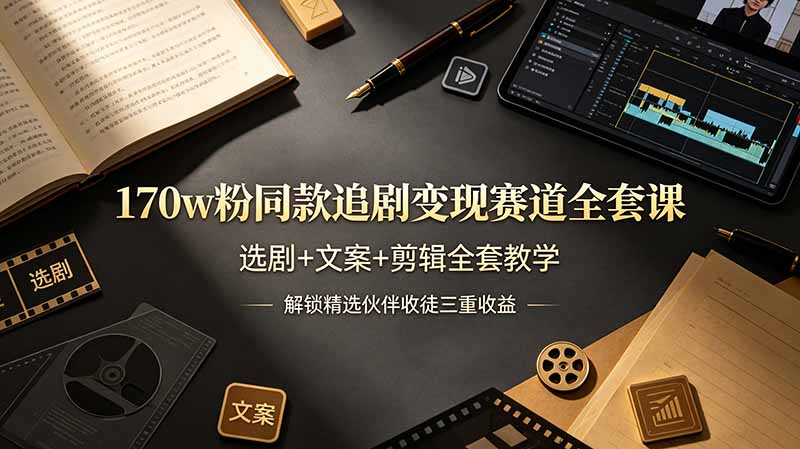 170w粉博主同款追剧变现赛道全套课，选剧+文案+剪辑全套教学，解锁精选伙伴收徒三重收益-知芽创业社