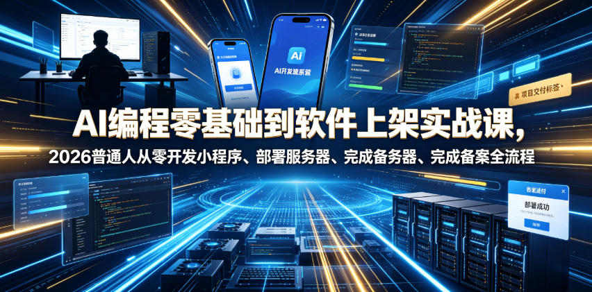 AI编程零基础到软件上架实战课，2026普通人从零开发小程序、部署服务器、完成备案全流程项目落地教程-知芽创业社