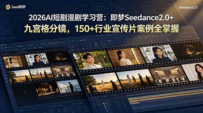 2026AI短剧漫剧学习营:即梦Seedance2.0+九宫格分镜,150+行业宣传片案例全掌握-知芽创业社