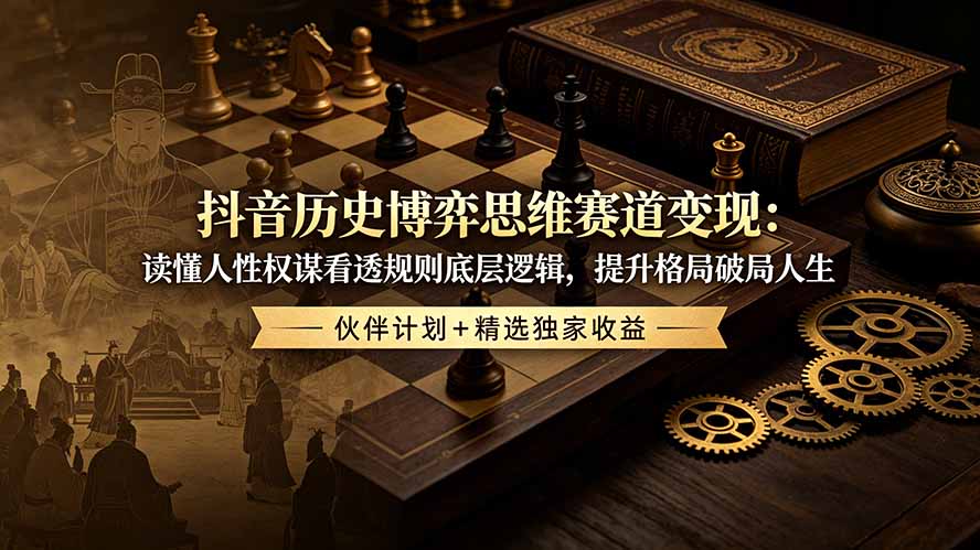 抖音历史博弈思维赛道变现：读懂人性权谋看透规则底层逻辑，提升格局破局人生，伙伴计划+精选独家收益-知芽创业社