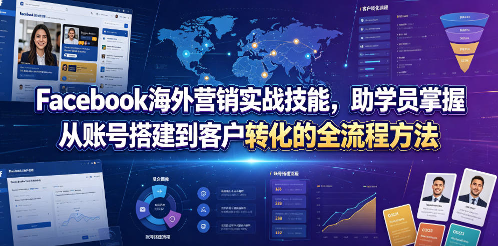 Facebook海外营销实战技能，助学员掌握从账号搭建到客户转化的全流程方法-知芽创业社
