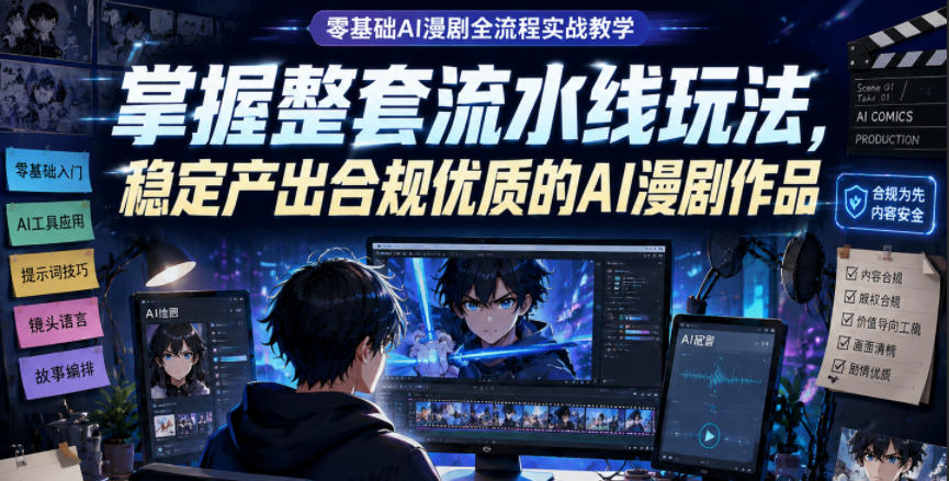 零基础AI漫剧全流程实战教学,掌握整套流水线玩法,稳定产出合规优质的AI漫剧作品-知芽创业社