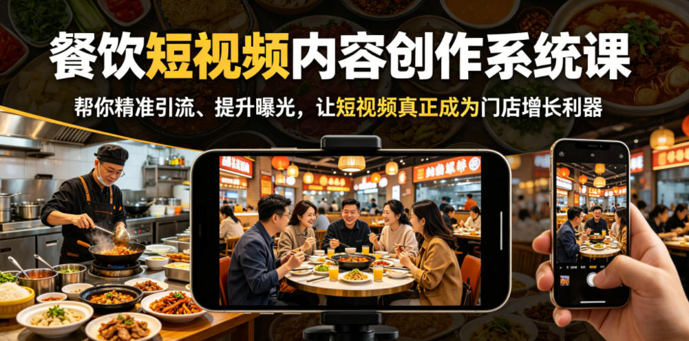 餐饮短视频内容创作系统课，帮你精准引流、提升曝光，让短视频真正成为门店增长利器-知芽创业社