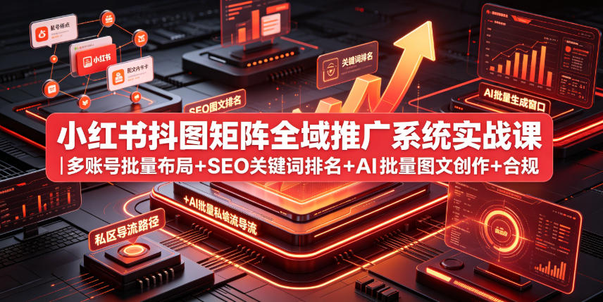 小红书抖图矩阵全域推广系统实战课｜多账号批量布局+SEO关键词排名+AI批量图文创作+合规私域导流完整落地教程-知芽创业社