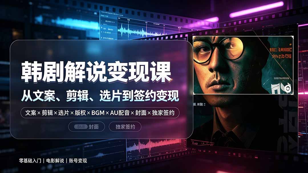 抖音270W粉丝博主亲授韩剧解说课:文案×剪辑×选片×版权×BGM×AU配音×封面×独家签约,零基础到变现-知芽创业社
