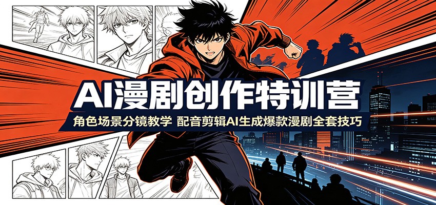 AI漫剧创作特训营:角色场景分镜教学,配音剪辑AI生成爆款漫剧全套技巧-知芽创业社
