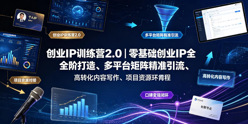 创业IP训练营2.0｜零基础创业IP全阶打造、多平台矩阵精准引流、高转化内容写作、项目资源对接与口碑变现闭环课程-知芽创业社
