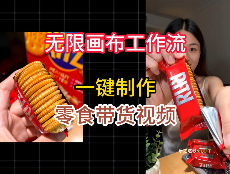 无限画布工作流一键制作零食带货视频，操作简单实操教学-知芽创业社