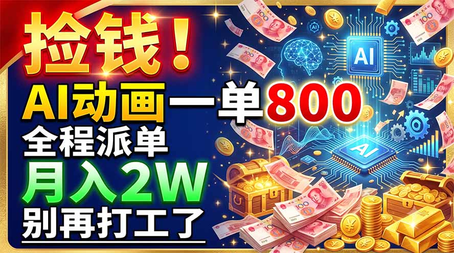 捡钱！AI动画一单800，全程派单，月入2W，别再打工了-知芽创业社