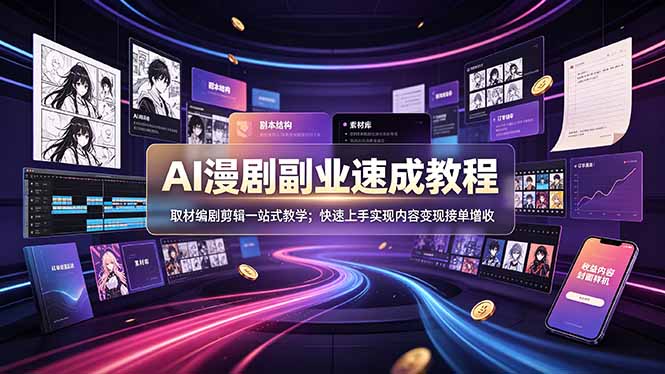 AI漫剧副业速成教程,取材编剧剪辑一站式教学;快速上手实现内容变现接单增收-知芽创业社