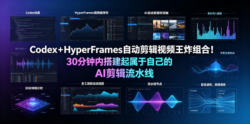 Codex+HyperFrames自动剪辑视频王炸组合!30分钟内搭建起属于自己的AI剪辑流水线(完整版实操教程手册)-知芽创业社