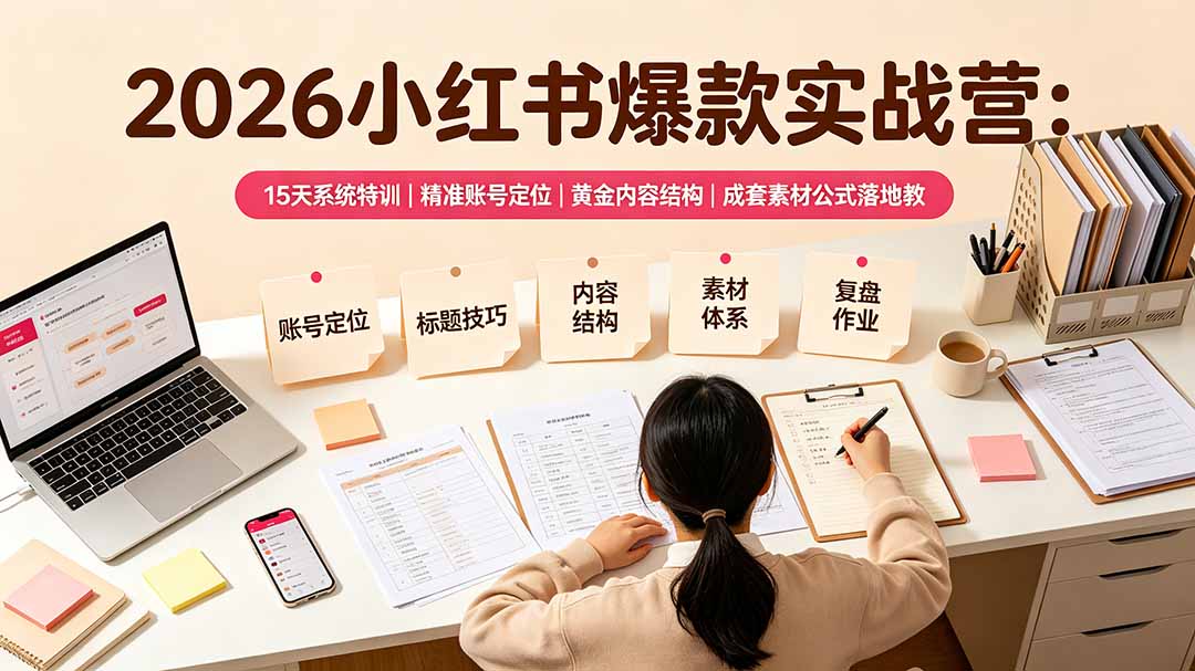 2026小红书爆款实战营：15天系统特训｜精准账号定位｜黄金内容结构｜成套素材公式落地教程-知芽创业社