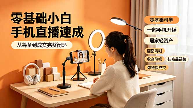 零基础小白手机直播速成,从筹备到成交完整闭环,适配苹果安卓系统,解决杂音卡顿留人难问题-知芽创业社