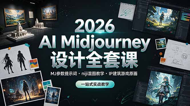 2026 AI Midjourney设计全套课，MJ参数提示词niji混图教学，IP建筑游戏原画一站式实战教学-知芽创业社