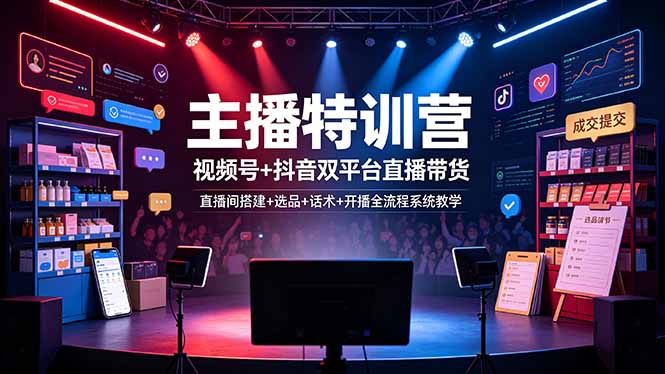 主播特训营:视频号+抖音双平台直播带货,直播间搭建+选品+话术+开播全流程系统教学-知芽创业社