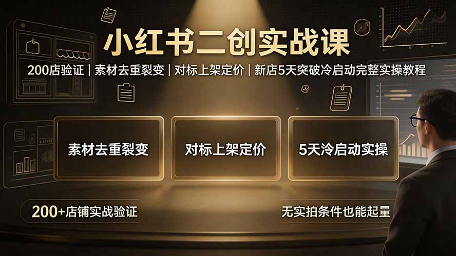 小红书二创实战课:200店验证|素材去重裂变|对标上架定价|新店5天突破冷启动完整实操教程-知芽创业社