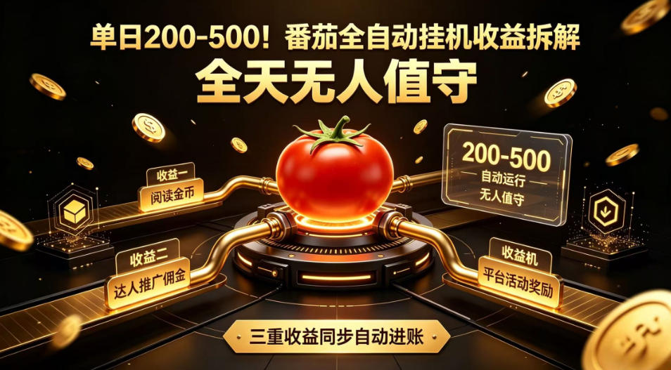 单日200-500!番茄全自动挂G收益拆解,全天无人值守,矩阵操作收益翻倍【揭秘】-知芽创业社