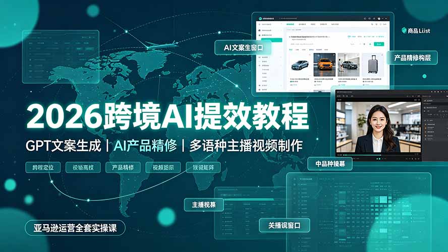2026跨境AI提效教程·GPT文案生成|AI产品精修|多语种主播视频制作,亚马逊运营全套实操课-知芽创业社
