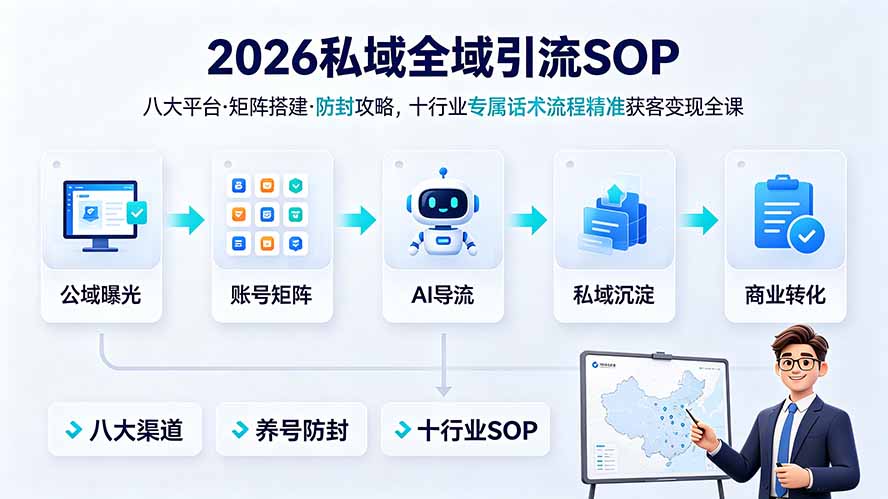 2026私域全域引流SOP｜八大平台·矩阵搭建·防封攻略，十行业专属话术流程精准获客变现全课-知芽创业社