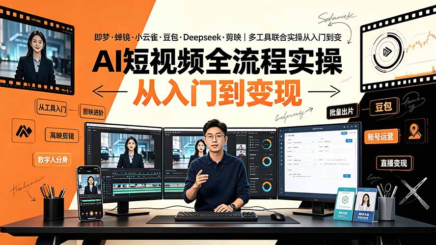 AI短视频全流程实操:即梦·蝉镜·小云雀·豆包·Deepseek·剪映|多工具联合实操从入门到变现-知芽创业社