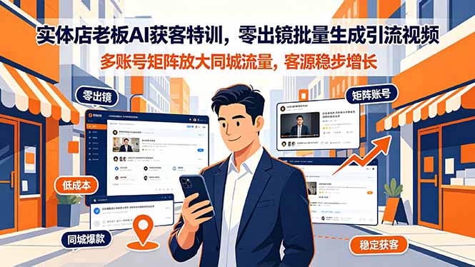 实体店老板AI获客特训,零出镜批量生成引流视频,多账号矩阵放大同城流量,客源稳步增长-知芽创业社
