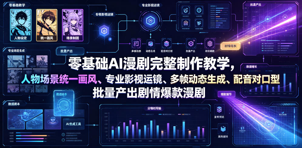 零基础AI漫剧完整制作教学,人物场景统一画风、专业影视运镜、多帧动态生成、配音对口型,批量产出剧情爆款漫剧-知芽创业社