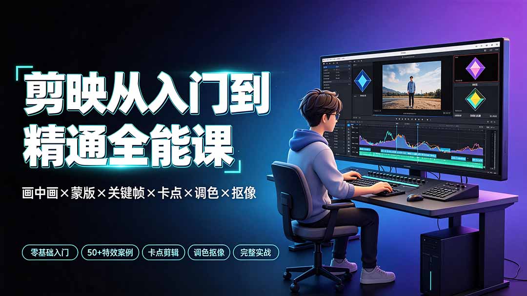 剪映从入门到精通全能课:画中画×蒙版×关键帧×卡点×调色×抠像,一站式掌握剪辑核心技能-知芽创业社