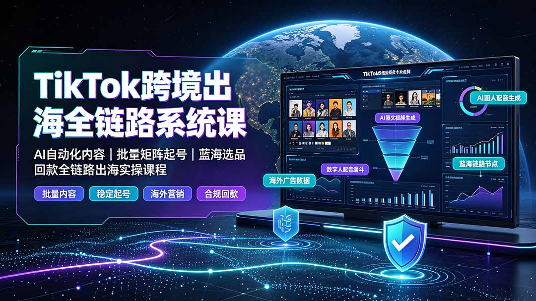 TikTok跨境出海全链路系统课-2026年7月：AI自动化内容｜批量矩阵起号｜蓝海选品回款全链路出海实操课程-知芽创业社