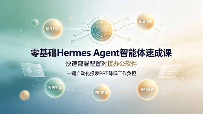 零基础Hermes Agent智能体速成课,快速部署配置对接办公软件;一键自动化报表PPT降低工作负担-知芽创业社