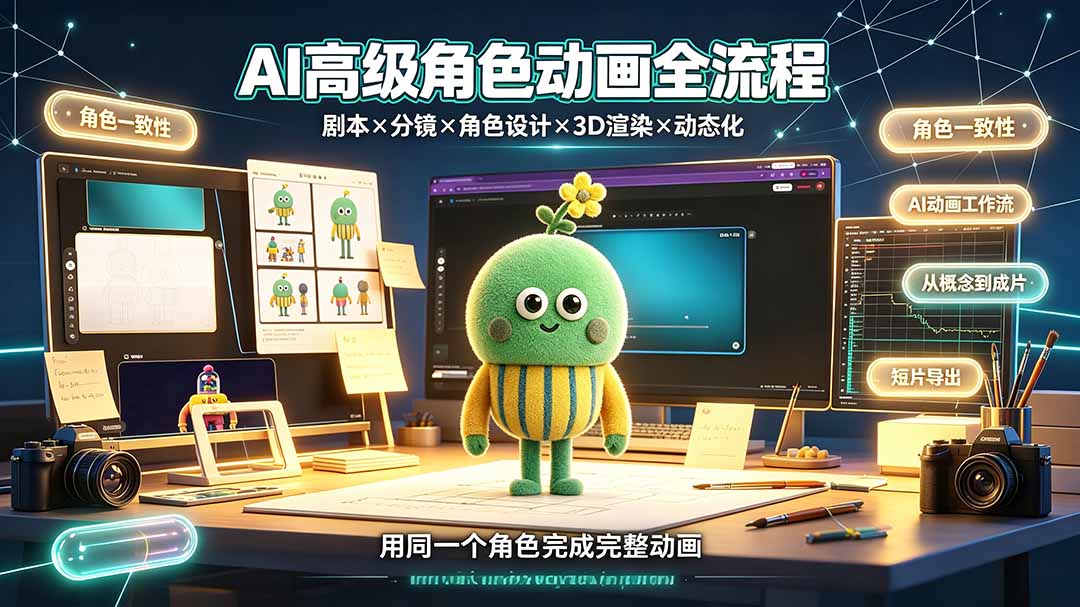AI高级角色动画全流程:剧本×分镜×角色设计×3D渲染×动态化,从概念到成片一站式教学-知芽创业社
