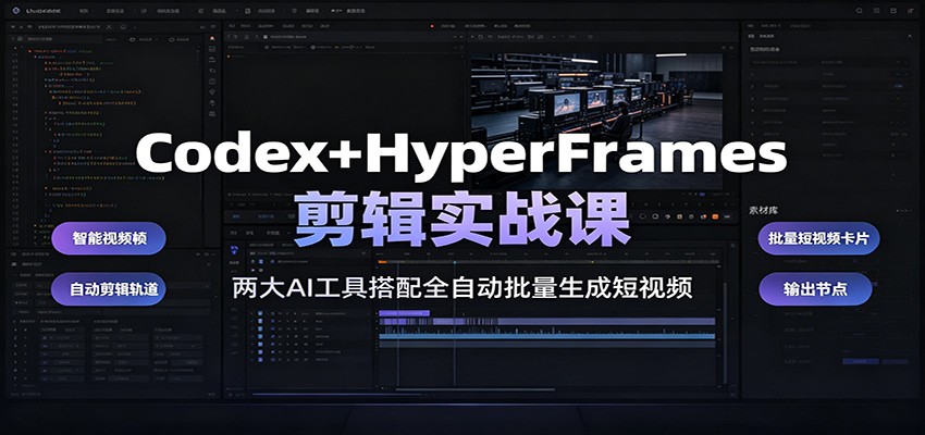 Codex+HyperFrames剪辑实战课:两大AI工具搭配全自动批量生成短视频-知芽创业社