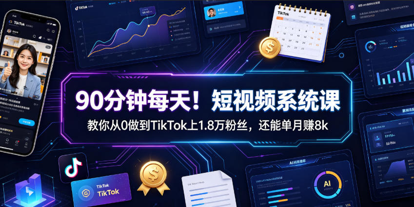90分钟每天！短视频系统课教你从0做到TikTok上1.8万粉丝，还能单月賺8k【原创双语字幕】-知芽创业社