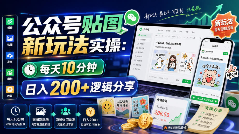 公众号贴图新玩法实操，每天10分钟，日入200+逻辑分享-知芽创业社