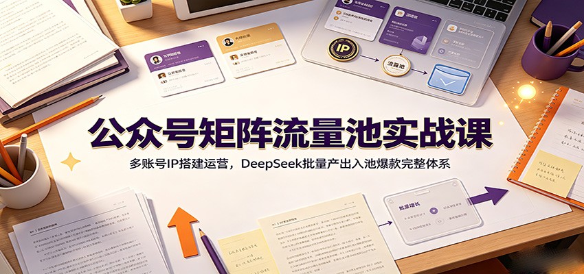 公众号矩阵流量池实战课：多账号IP搭建运营，DeepSeek批量产出入池爆款完整体系-知芽创业社