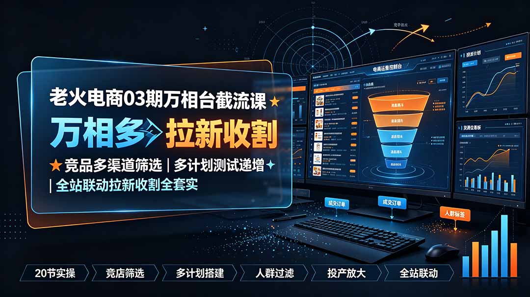 老火电商03期万相台截流课：竞品多渠道筛选｜多计划测试递增｜全站联动拉新收割全套实操教学-知芽创业社