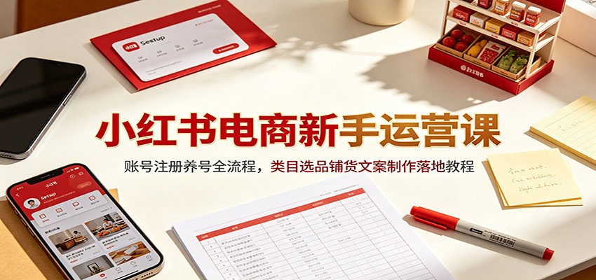 小红书电商新手运营课：账号注册养号全流程，类目选品铺货文案制作落地教程-知芽创业社