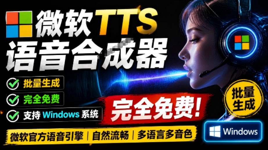 微软TTS免费语音配音生成器，完全免费，支持多语音、多音色选择，Windows系统专用TTS语音合成器-知芽创业社