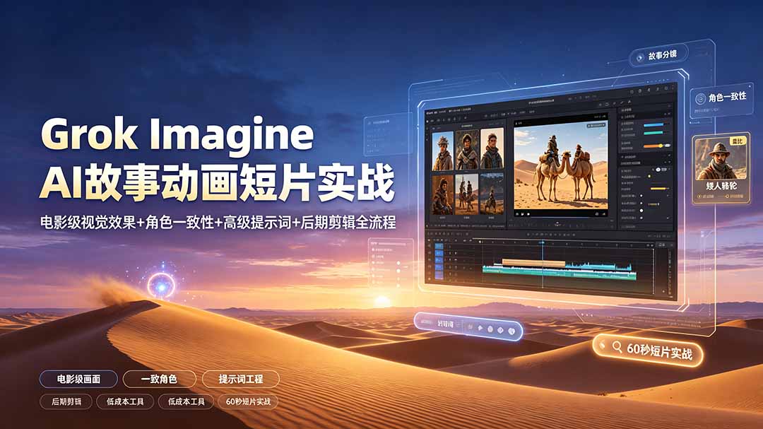Grok Imagine AI故事动画短片实战:电影级视觉效果+角色一致性+高级提示词+后期剪辑全流程-知芽创业社