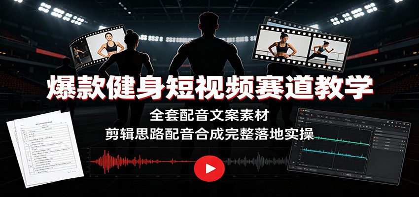 爆款健身短视频赛道教学：全套配音文案素材，剪辑思路配音合成完整落地实操-知芽创业社