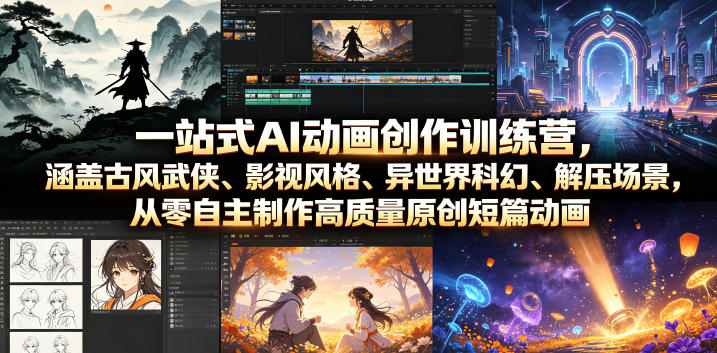 一站式AI动画创作训练营，涵盖古风武侠、影视风格、异世界科幻、解压场景，从零自主制作高质量原创短篇动画(更新)-知芽创业社