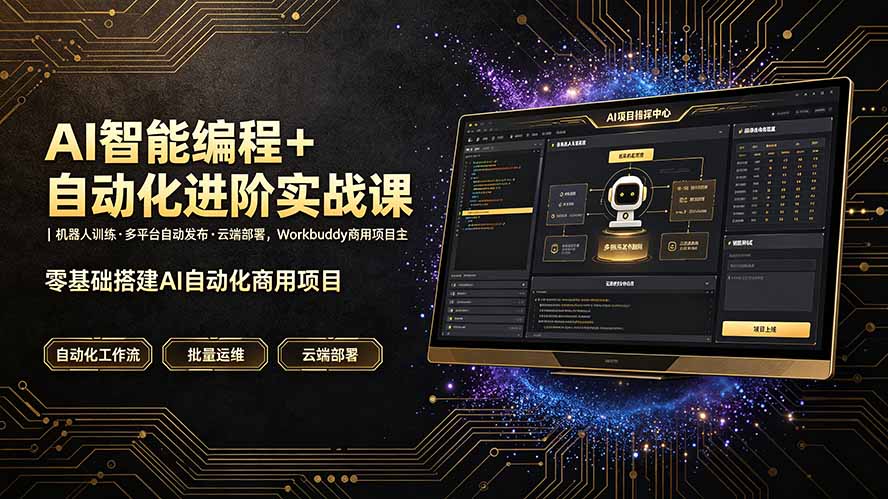 AI智能编程+自动化进阶实战课|机器人训练·多平台自动发布·云端部署,Workbuddy商用项目全流程教学-知芽创业社