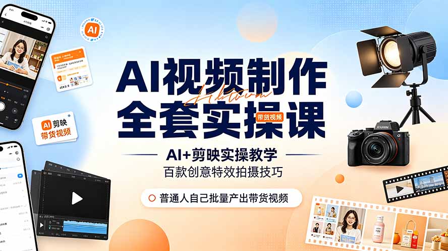AI视频制作全套实操课，多款AI工具搭配剪映教学，百种特效运镜拍摄实操，抖音账号带货运营全覆盖-知芽创业社