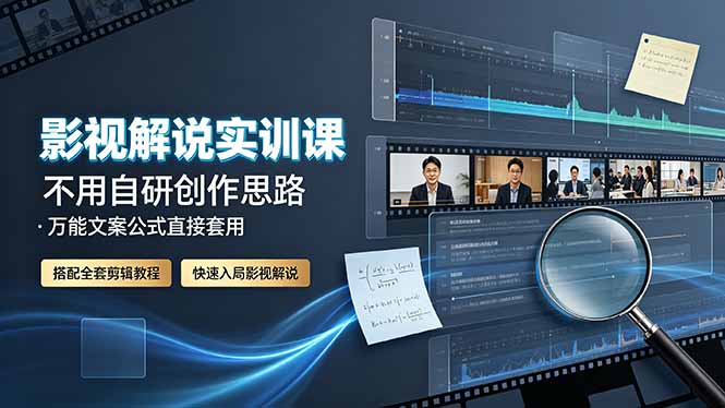 影视解说实训课：不用自研创作思路，万能文案公式直接套用，搭配全套剪辑教程，快速入局影视解说-知芽创业社